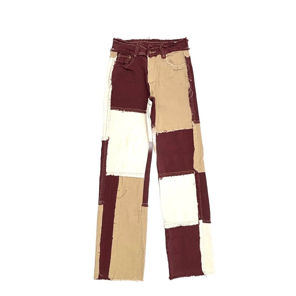 Unbranded Straight Leg Frayed Patches Women's size XS Beige Burgundy Denim jeans